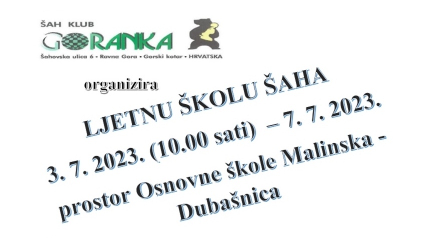 Ljetna škola šaha 3.7. – 7.7. 2023.