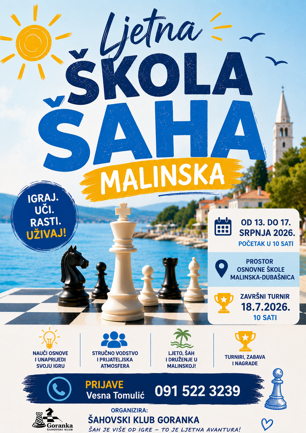 Ljetna škola šaha u Malinskoj od 13. do 18. srpnja u OŠ Malinska – Dubašnica